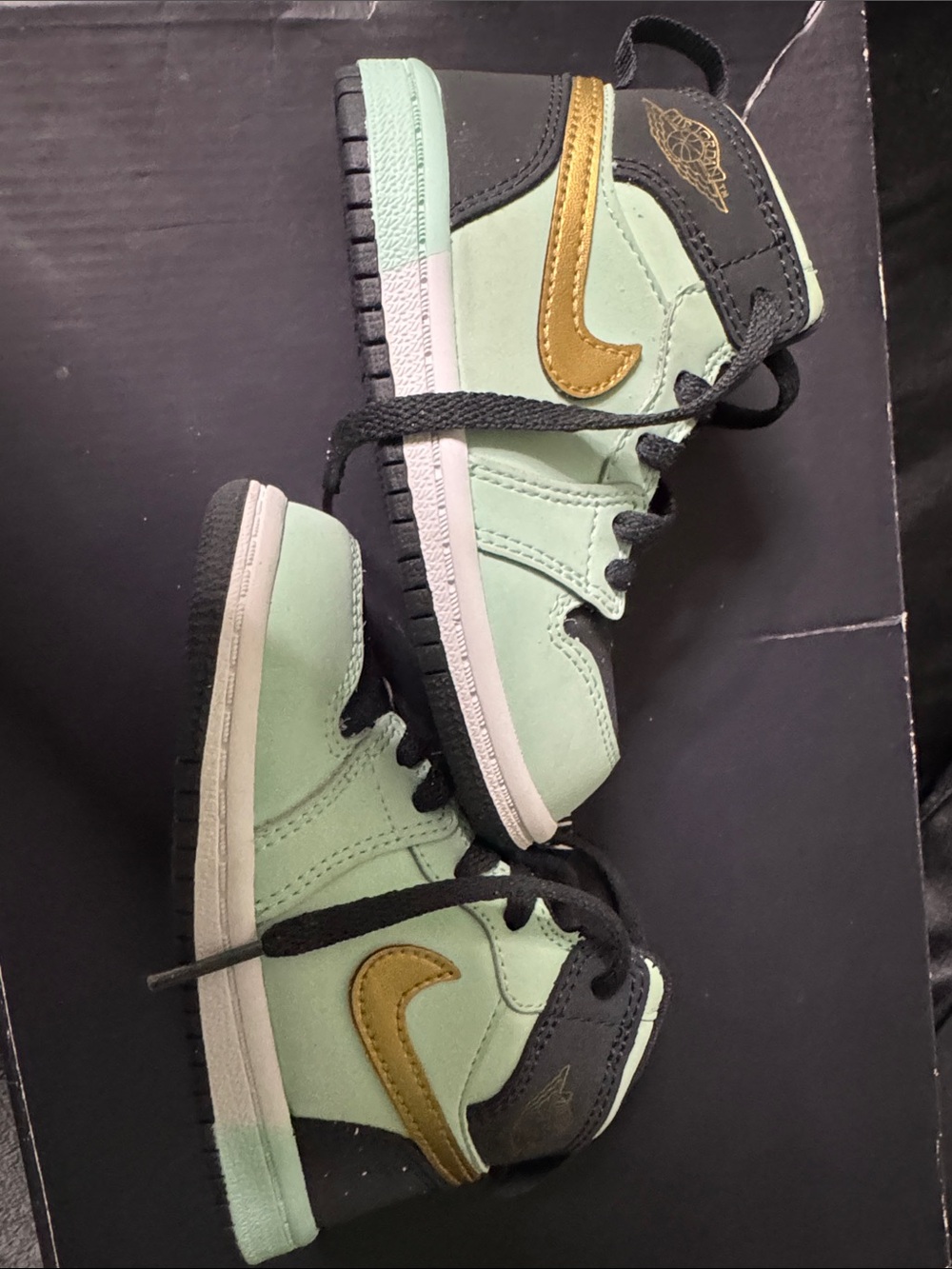 Nike Kids Mint and Gold High-Top Sneakers with Black Trim